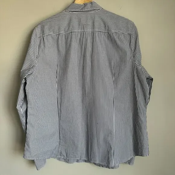 J.Crew Women Button Down Shirt Size 18 Navy White Stripe Jeweled Buttons Cotton - Picture 8 of 14